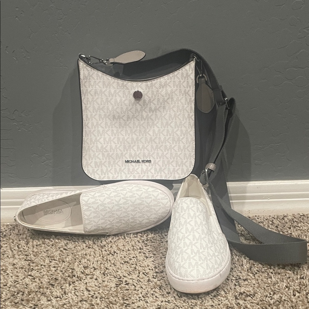 Michael Kors White and Gray Crossbody Bag with Shoes